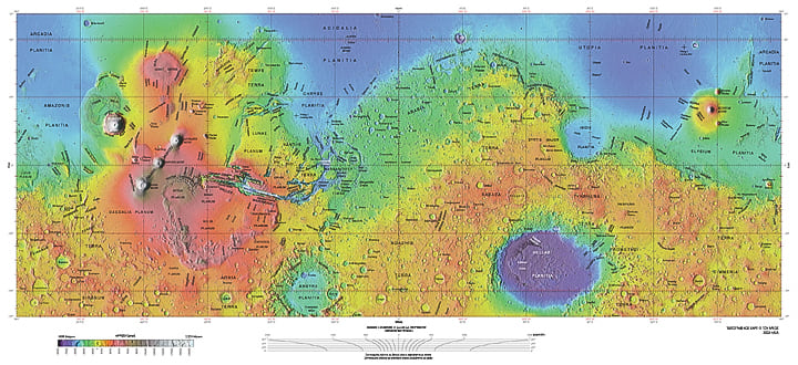 Xάρτης επιφάνειας του πλανήτη Άρη, τοπογραφικός, κλίμακα 1:25.000.000, 2003 NASA